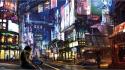 City lights cyberpunk fantasy art futuristic traffic wallpaper