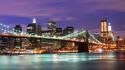 New york city bridges lights night cityscapes wallpaper