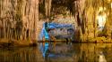 Nature caves yellow stalactites geology reflections cavern wallpaper