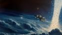 Futuristic outer space science fiction spaceships stars wallpaper