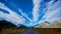 Blue mountains clouds highways new zealand roads skies wallpaper