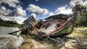 Landscapes boats hdr photography sea wreck wallpaper