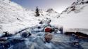 Mountains landscapes nature winter snow streams wallpaper