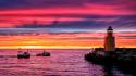Sunset lighthouses seascape sea wallpaper