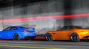 Blue cars orange racing wallpaper