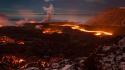 Landscapes lava night smoke volcanoes wallpaper