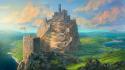 Noah bradley artwork castles cities coast wallpaper