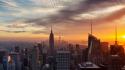 Sunset clouds cityscapes buildings new york city wallpaper