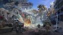 War ruins robots futuristic mecha combat artwork wallpaper