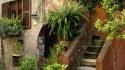 Architecture garden houses stairways plants window panes wallpaper
