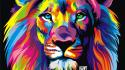 Animals artistic artwork lions multicolor wallpaper