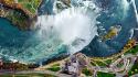 Niagara falls aerial view blue buildings cliffs wallpaper