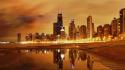 Water sunset cityscapes chicago night buildings lakes wallpaper