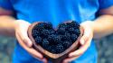 Blackberries blue shirt bowls fruits hearts wallpaper