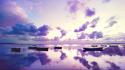 Boats clouds ocean purple sunset wallpaper