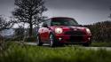 Cars grass low-angle shot mini cooper red wallpaper