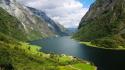 Norway canyon clouds fjord grass wallpaper