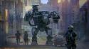 Artwork cities futuristic police robots wallpaper