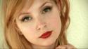 Blondes faces green eyes redheads red lipstick wallpaper