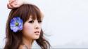 Zhang kaijie bangs brunettes flower in hair wallpaper