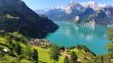Lake forest switzerland house landscapes mountains wallpaper