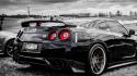 Nissan gtr black and white selective coloring wallpaper