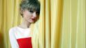 Taylor swift bangs curtains red lipstick singers wallpaper