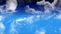 Blue skies clouds digital art planets wallpaper