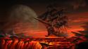 Fantasy art floating ghost ship lava sailing wallpaper