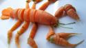 Carrots lobsters food art wallpaper