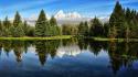 Mountains landscapes nature trees lakes skyscapes reflections wallpaper