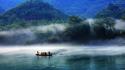 China blue boats dawning fishing wallpaper