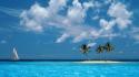 Clouds islands palm trees sea yachts wallpaper