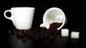 Beans black background coffee cups sugar cubes wallpaper